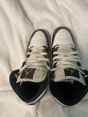 Jordan White and Black Sneakers with Gold Jumpman